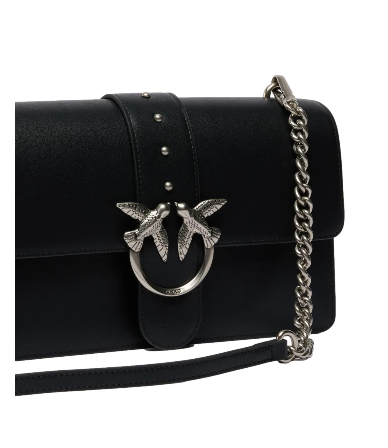 Pinko Borsa a mano nera con logo old silver