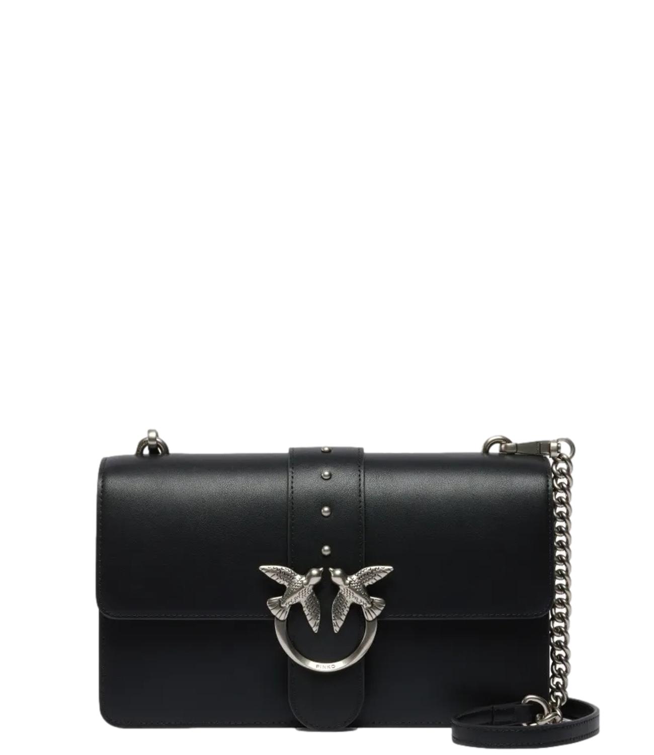 Pinko Borsa a mano nera con logo old silver