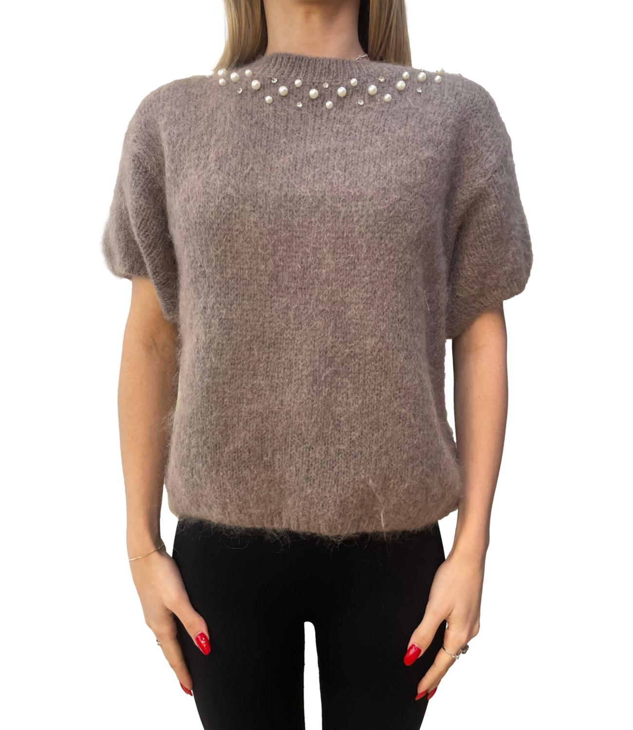 Studio It t-shirt mohair c/applicazioni tortora donna