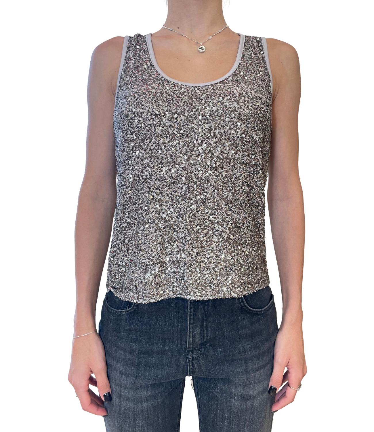 Susy Mix Canotta Paillettes Fango Donna