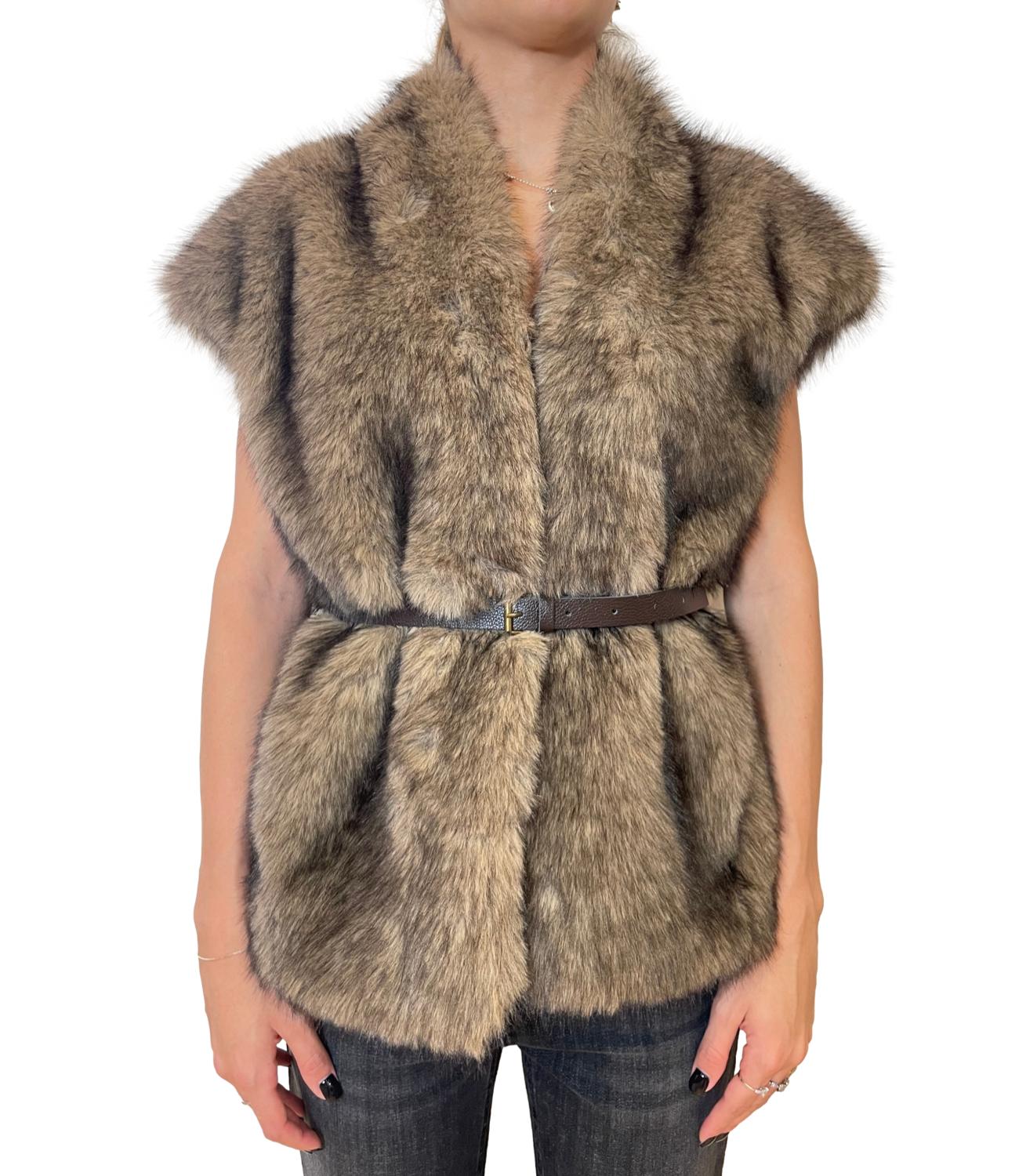 Susy Mix Gilet Pelliccia Cammello Donna
