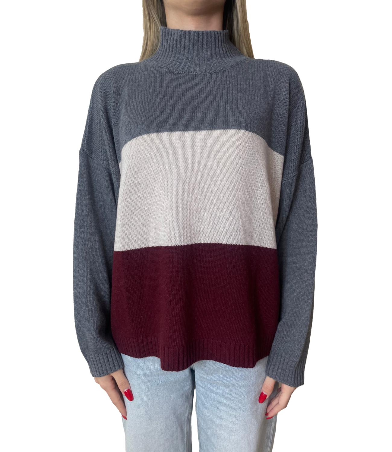 Susy Mix Maglia Lupetto Riga Grigio Donna