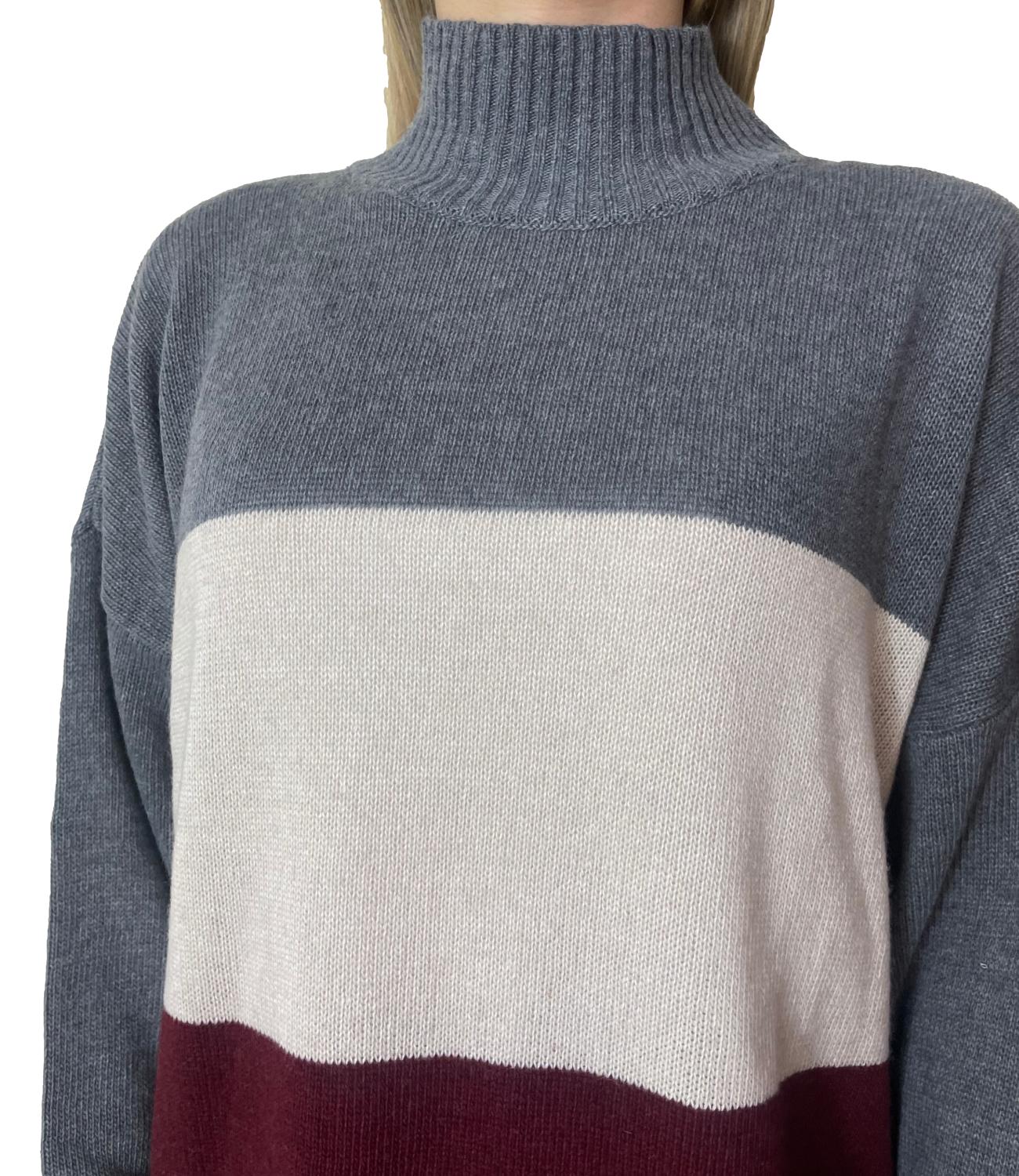 Susy Mix Maglia Lupetto Riga Grigio Donna