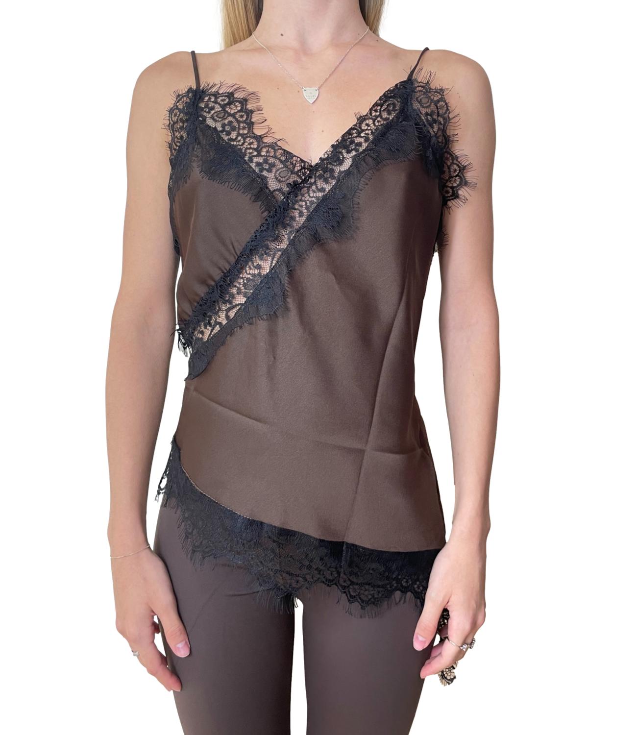 Susy Mix Top Pizzo Moro donna