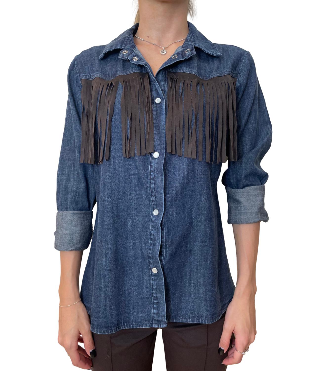 Susy Mix Camicia C/frange Denim Blu Donna