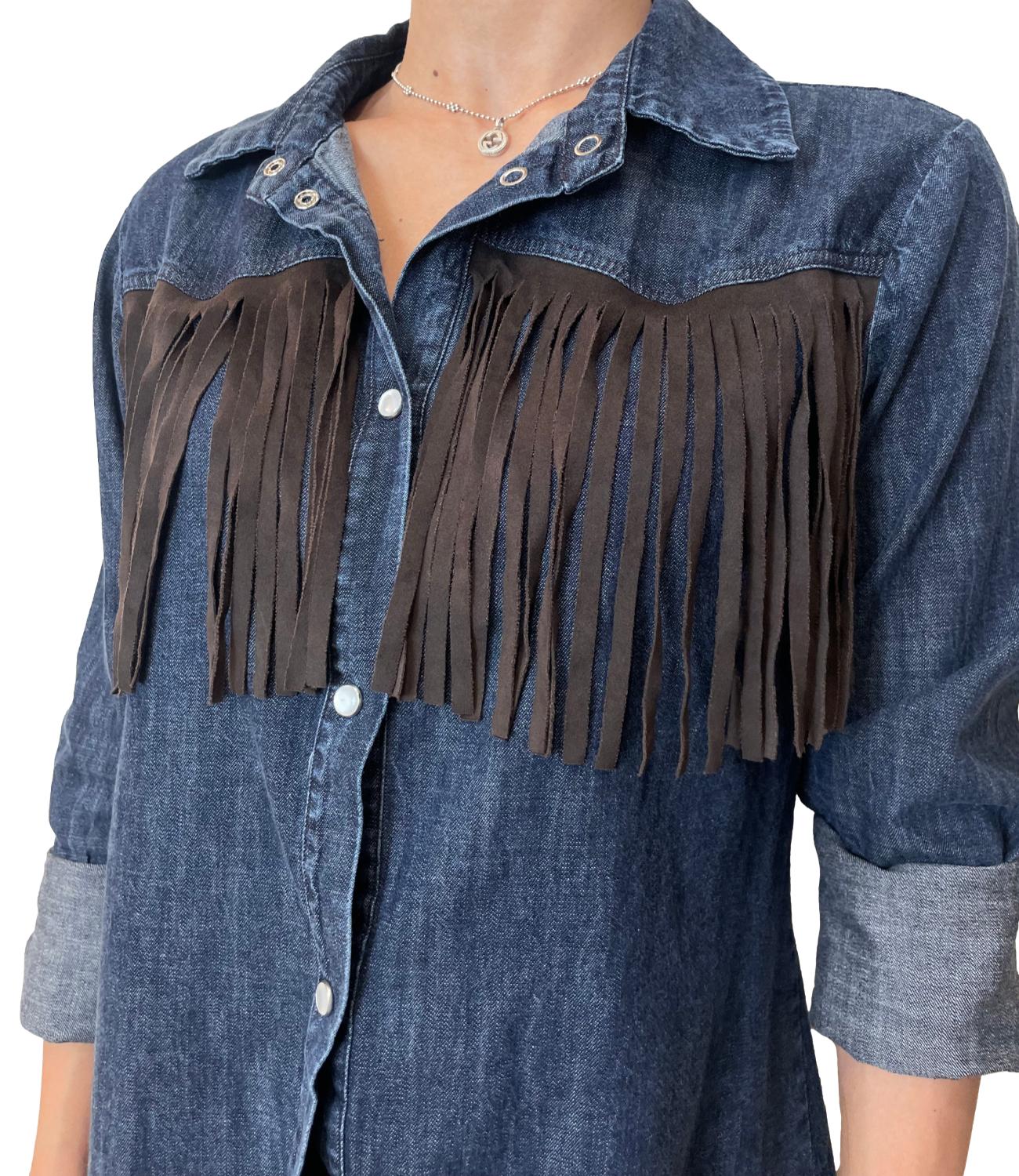 Susy Mix Camicia C/frange Denim Blu Donna