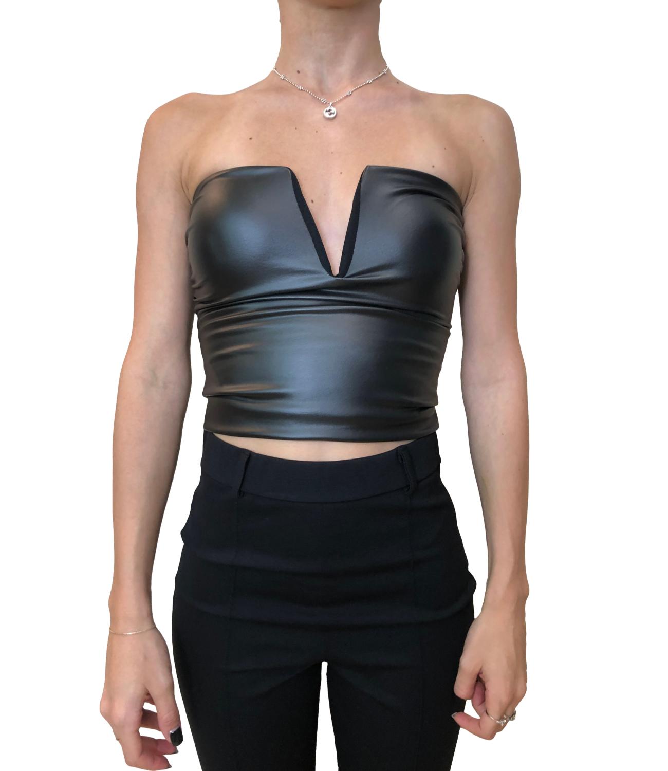 Susy Mix Top Ecopelle Nero Donna
