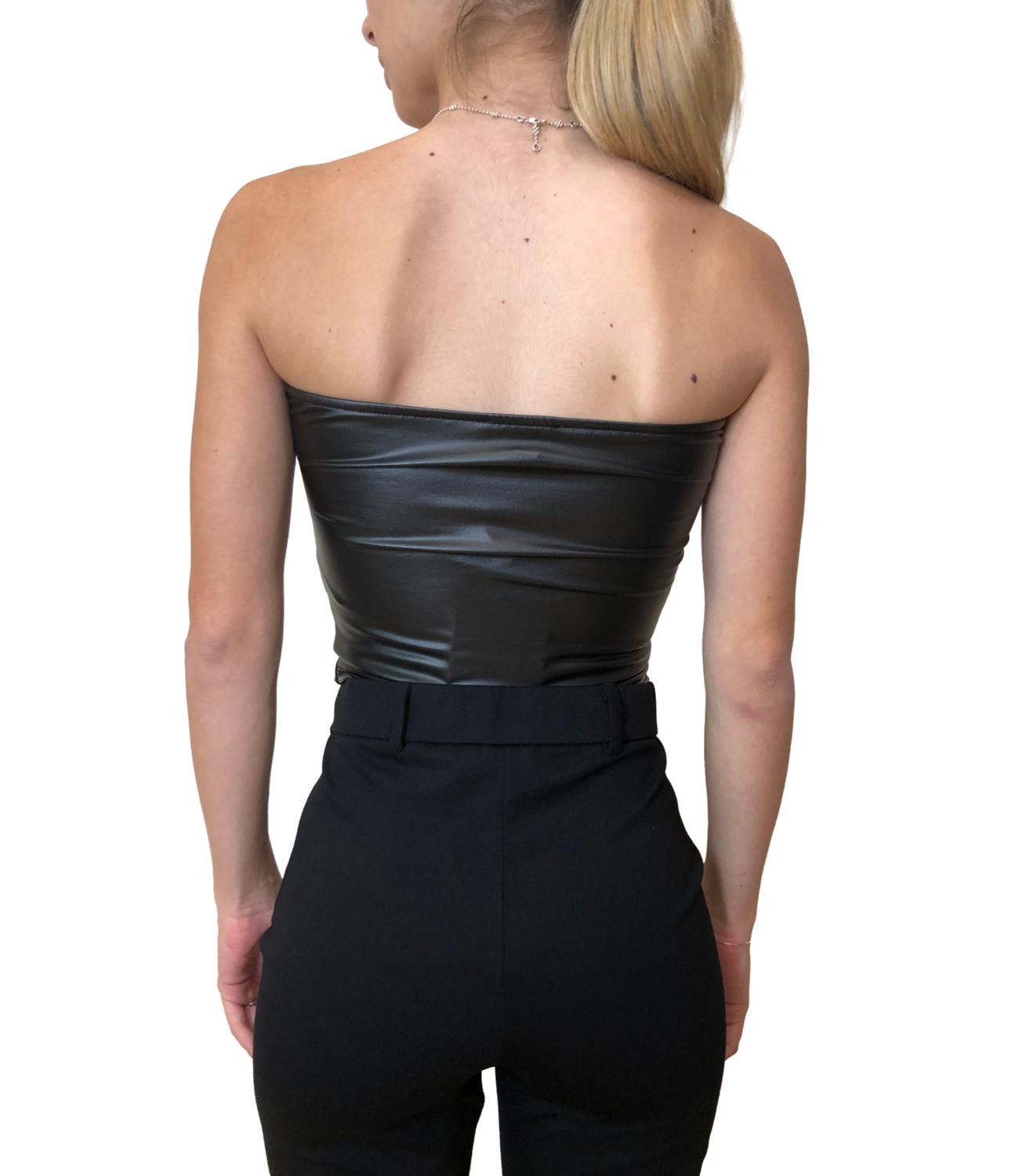 Susy Mix Top Ecopelle Nero Donna