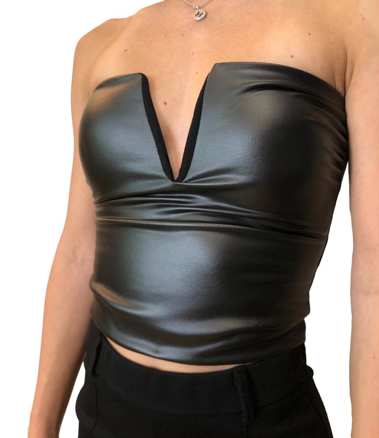 Susy Mix Top Ecopelle Nero Donna