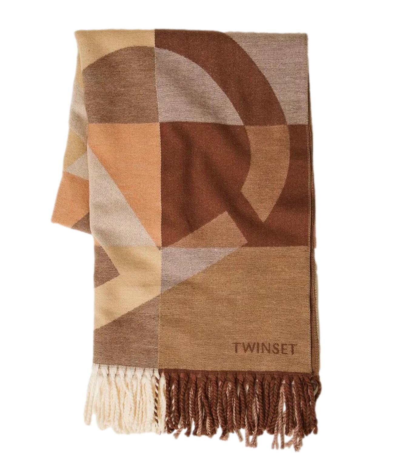 Twinset Stola In Panno C/Motivo Logo Jacquard Marrone Donna