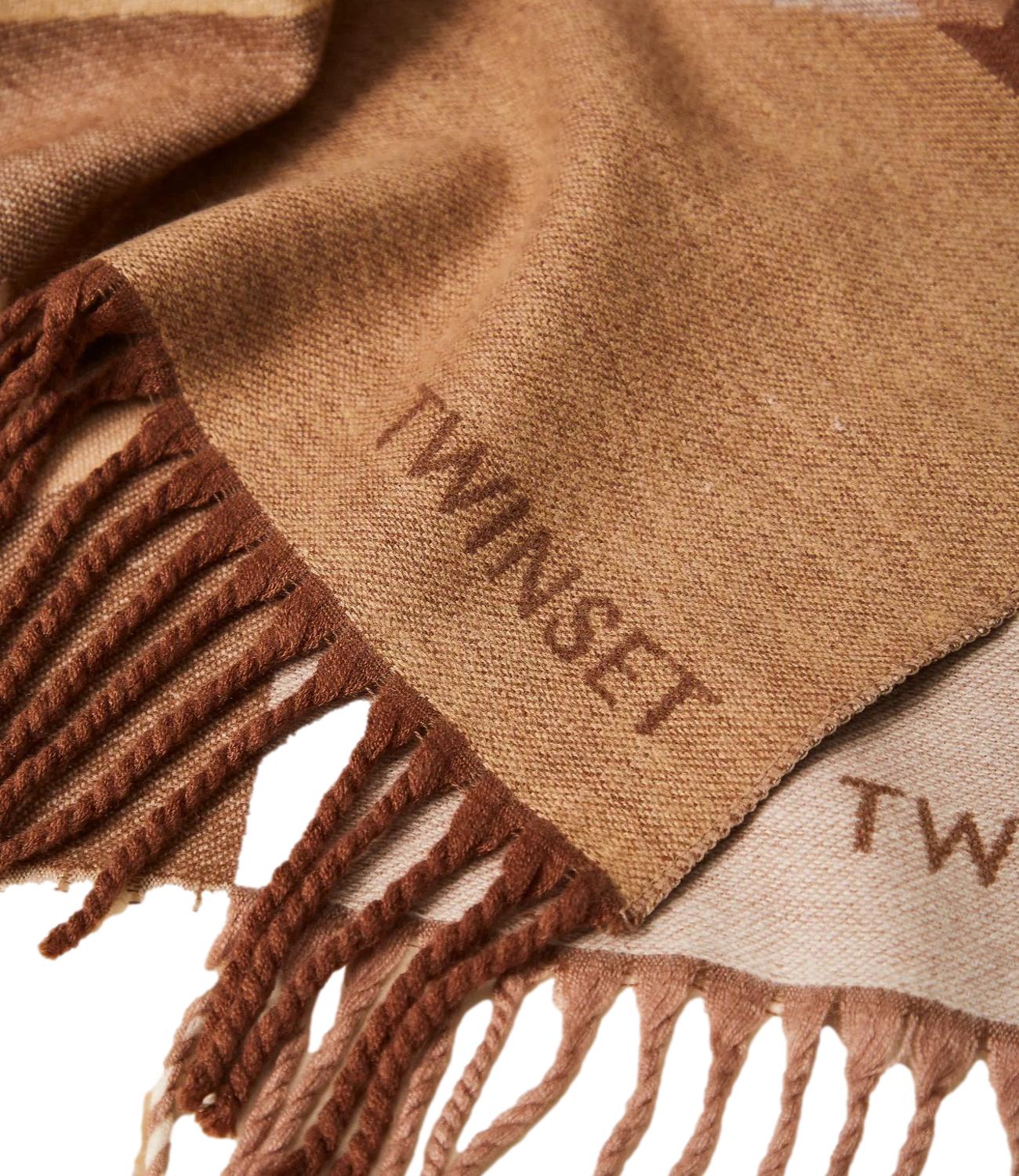 Twinset Stola In Panno C/Motivo Logo Jacquard Marrone Donna