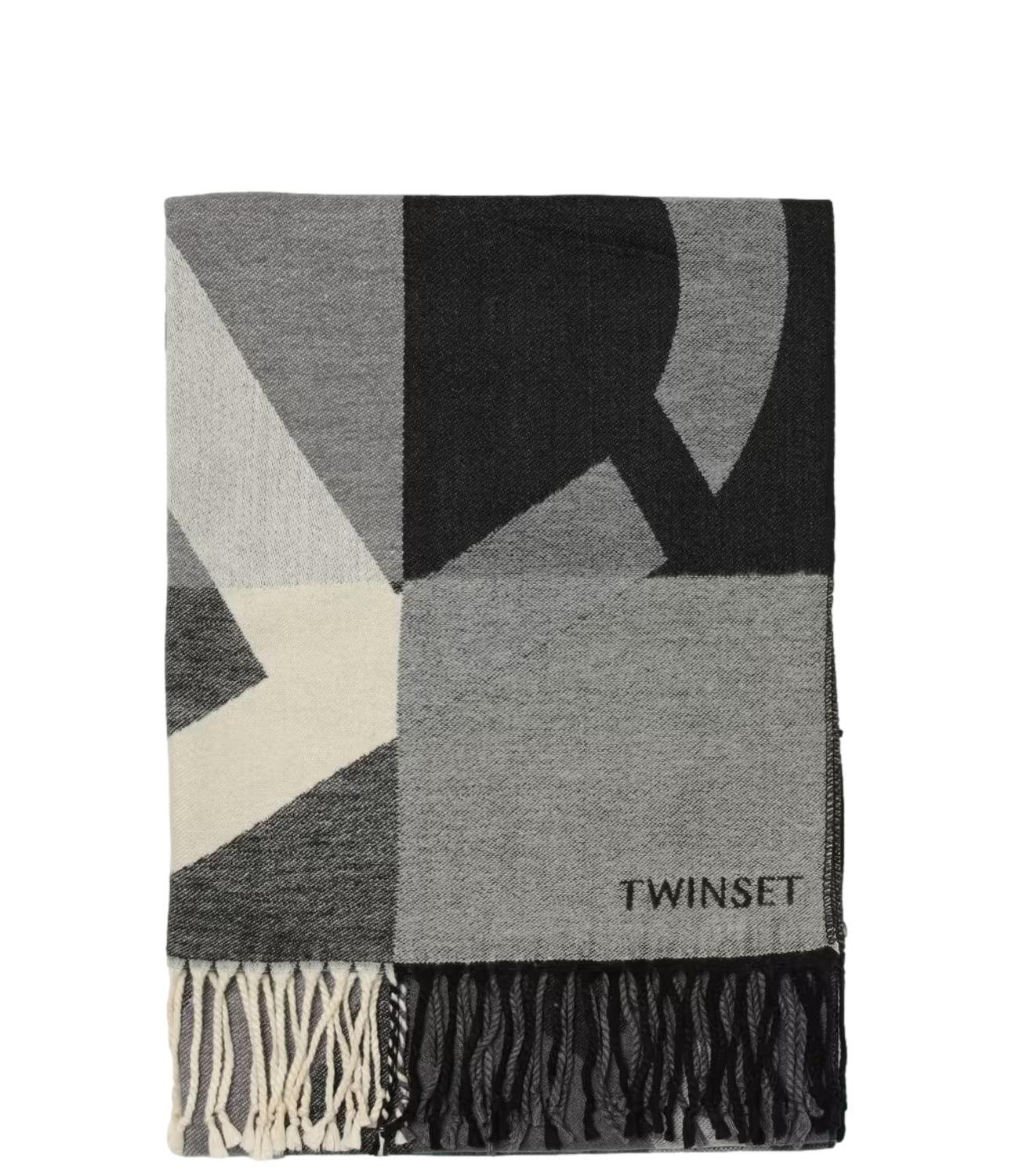 Twinset Stola In Panno C/Motivo Logo Jacquard Grigio Melange Donna