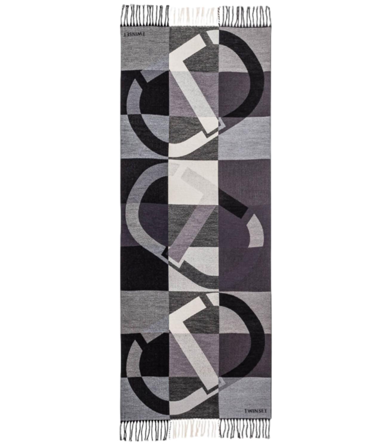 Twinset Stola In Panno C/Motivo Logo Jacquard Grigio Melange Donna