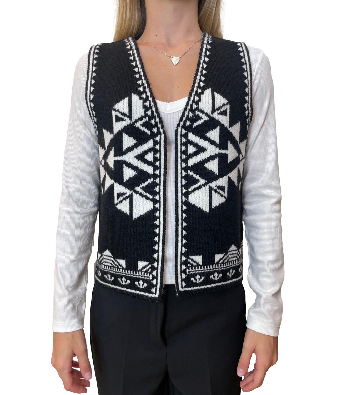 Vicolo Gilet Jacquard Nero Donna