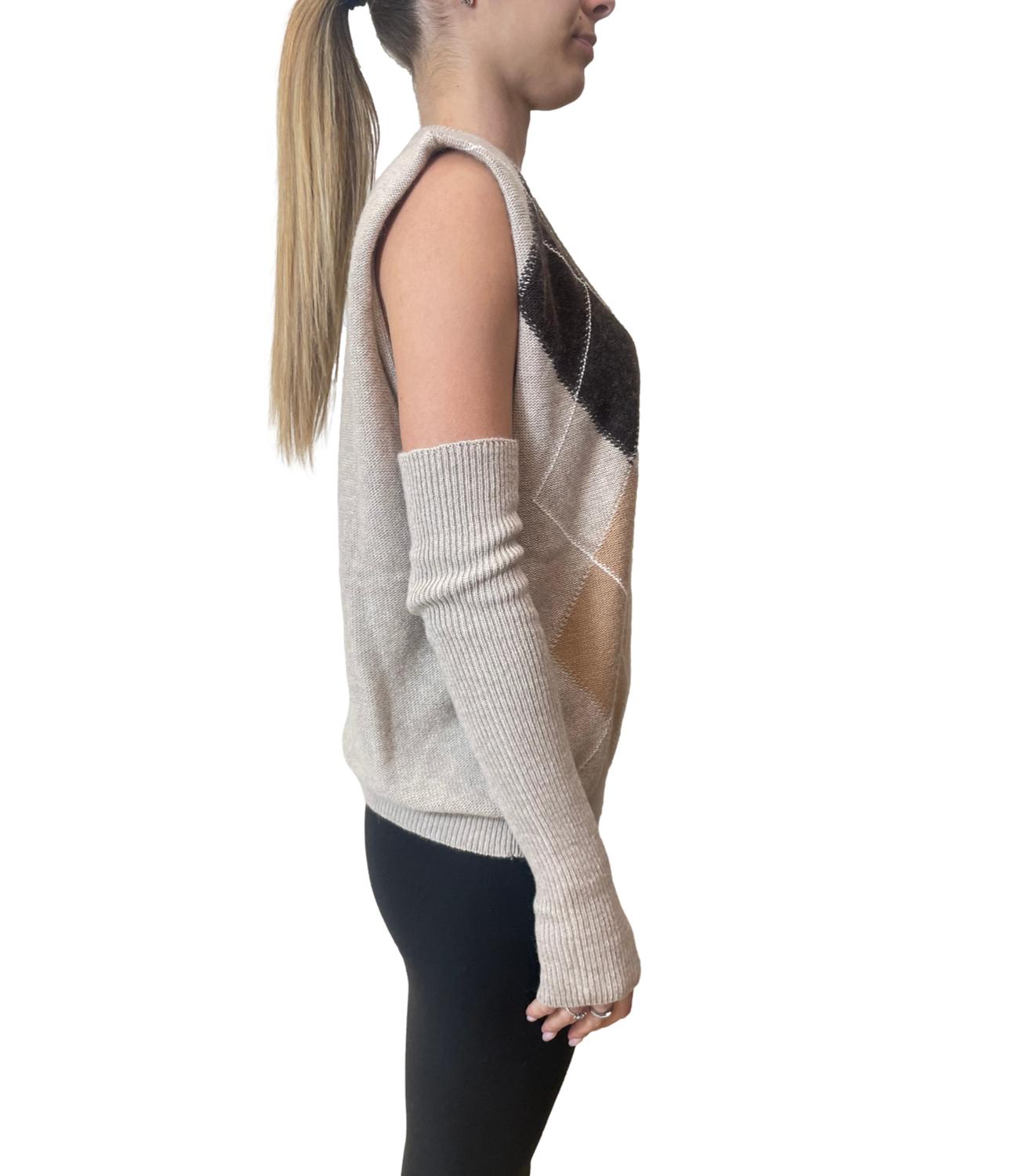 Vicolo Gilet C/Manicotti Multicolor Beige Donna