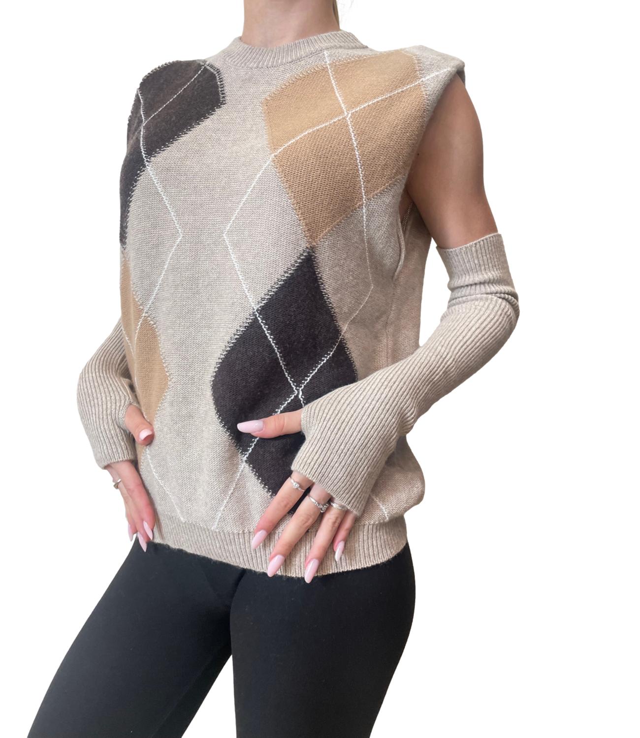 Vicolo Gilet C/Manicotti Multicolor Beige Donna