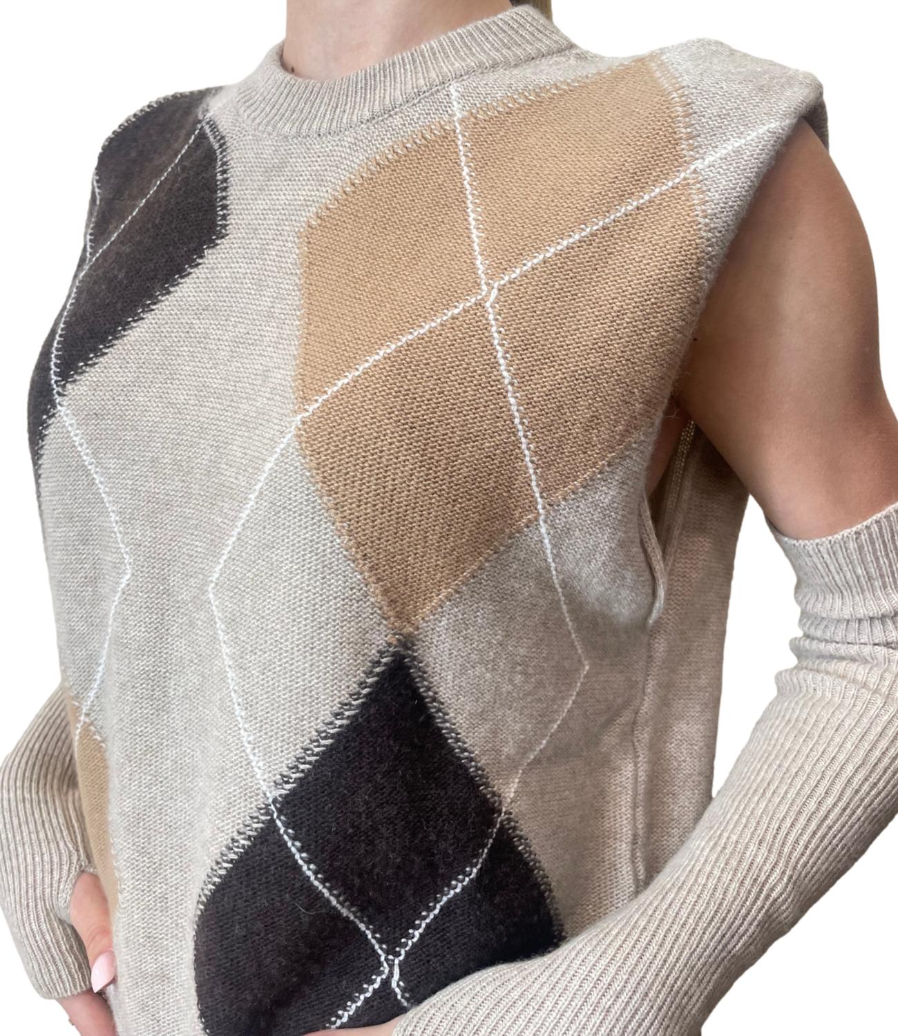 Vicolo Gilet C/Manicotti Multicolor Beige Donna