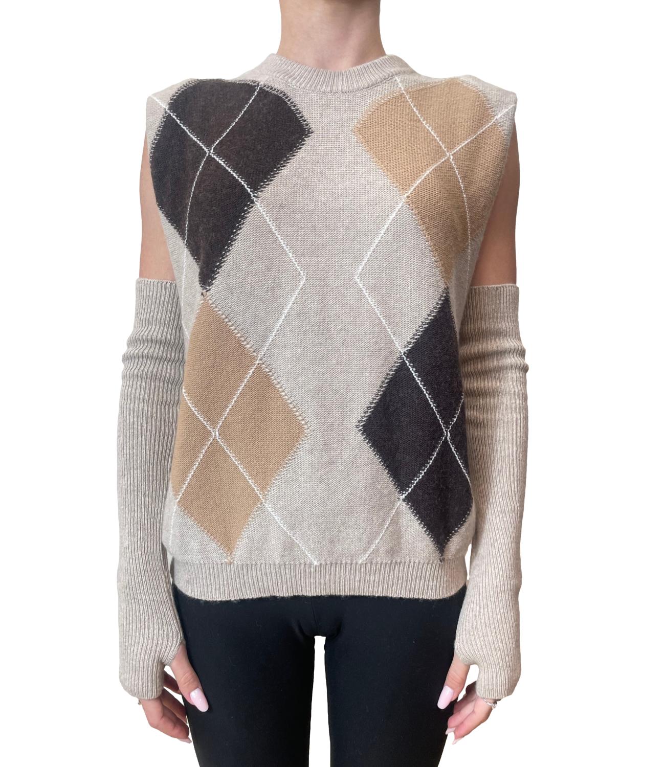 Vicolo Gilet C/Manicotti Multicolor Beige Donna