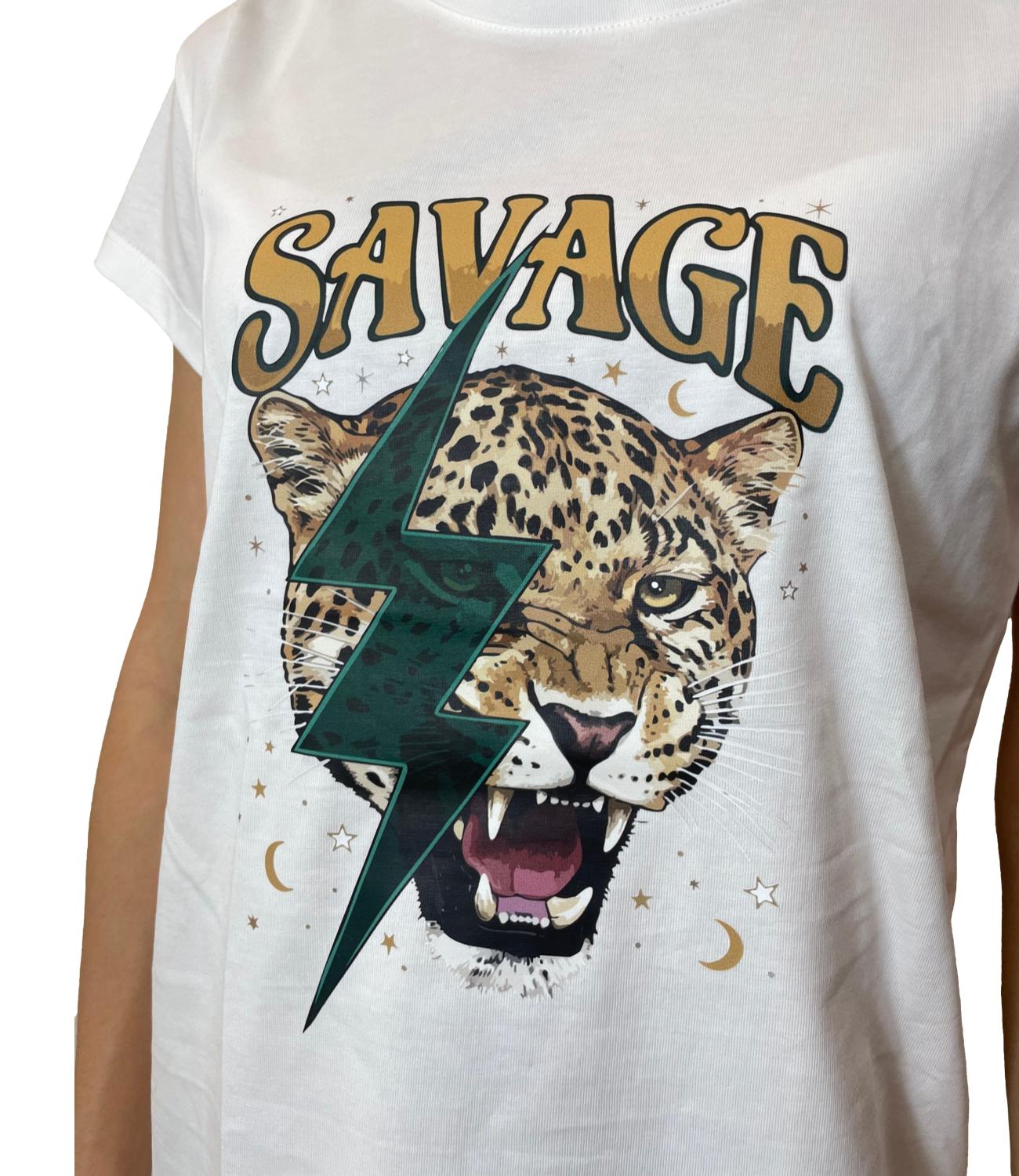 Vicolo T-shirt Stampa Savage Bianco Donna