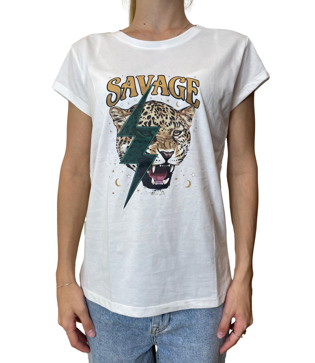 Vicolo T-shirt Stampa Savage Bianco Donna