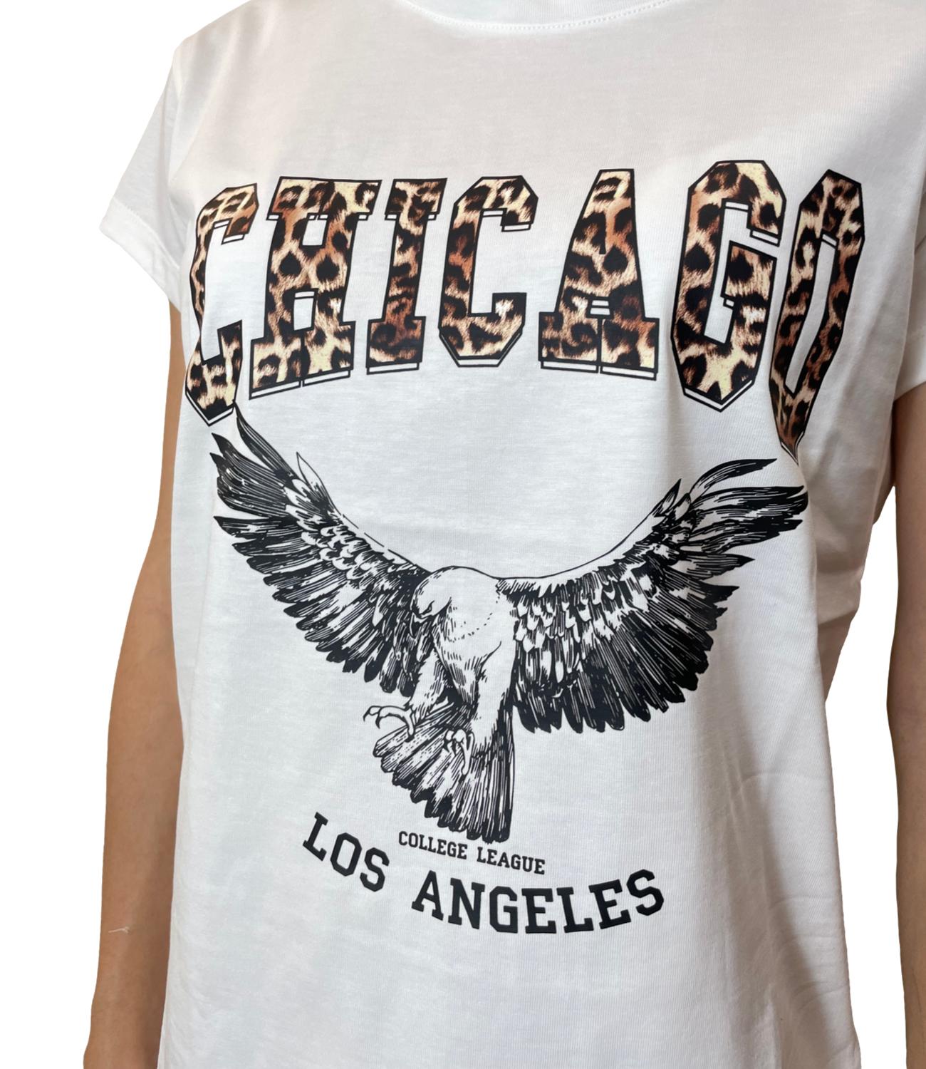 Vicolo T-shirt Stampa Chicago Bianco Donna
