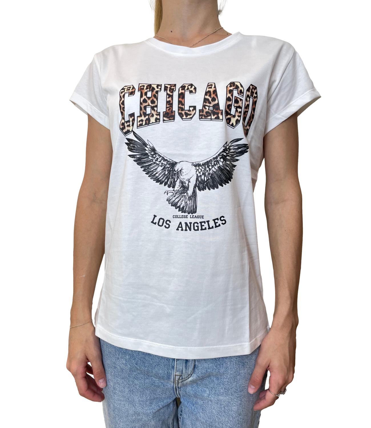 Vicolo T-shirt Stampa Chicago Bianco Donna