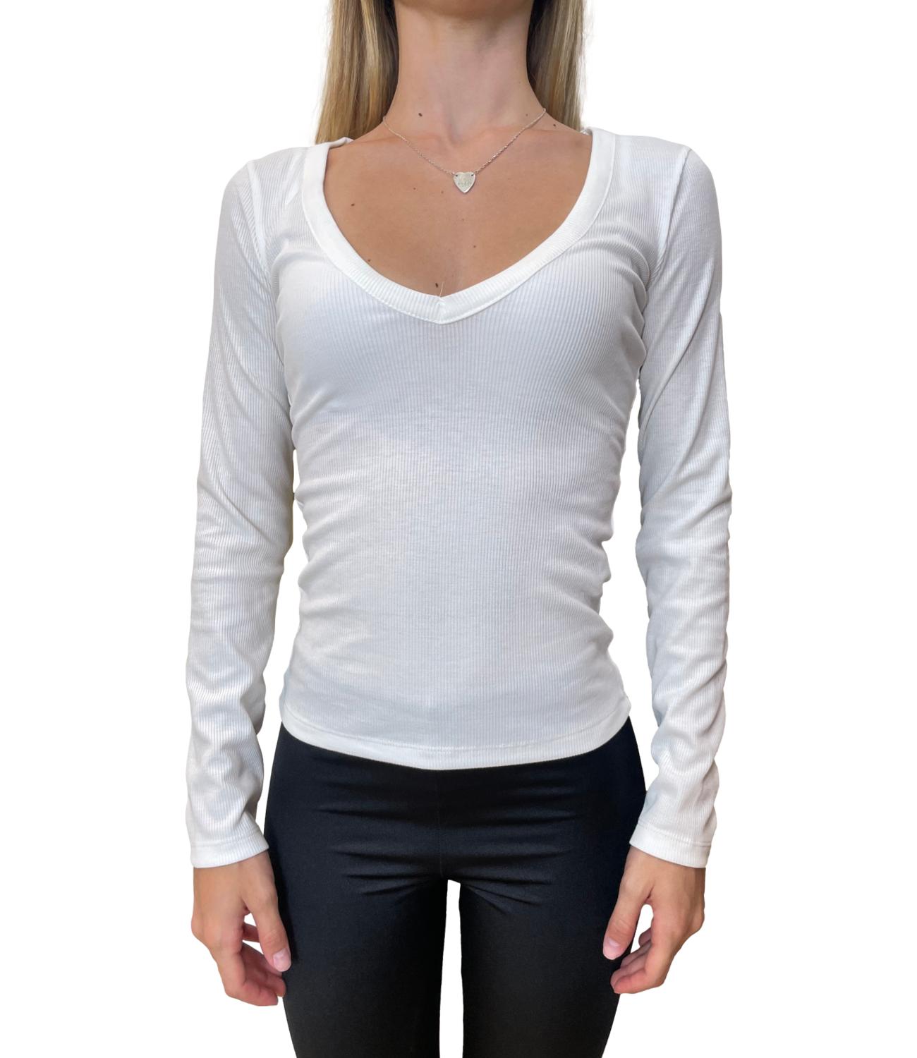 Vicolo Top Scollo a V Bianco Donna