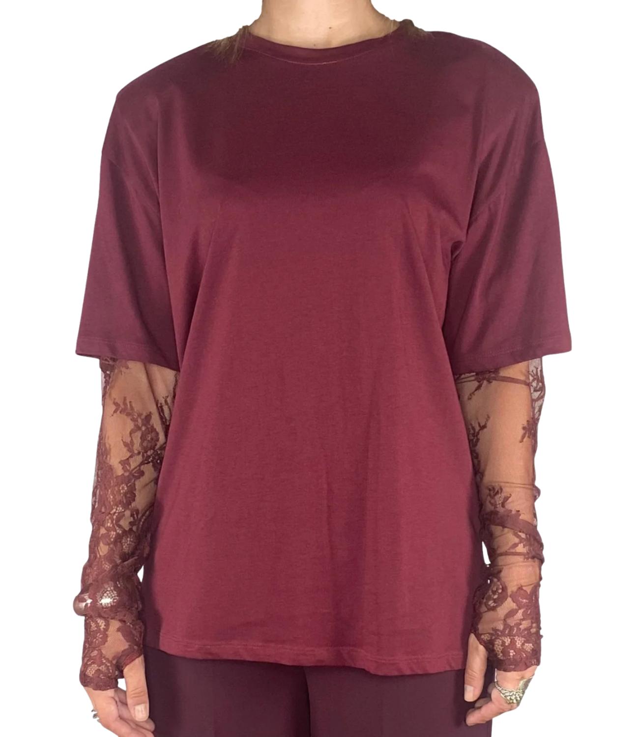 Vicolo T-shirt Pizzo Bordeaux Donna