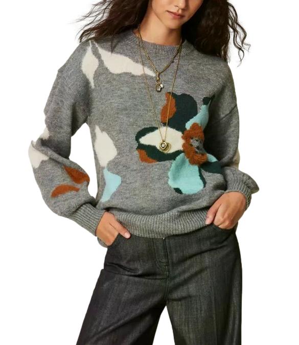 Maglia Actitude Twinset 262AT3021 Donna - Intarsio Grigio Medio Mel./sme