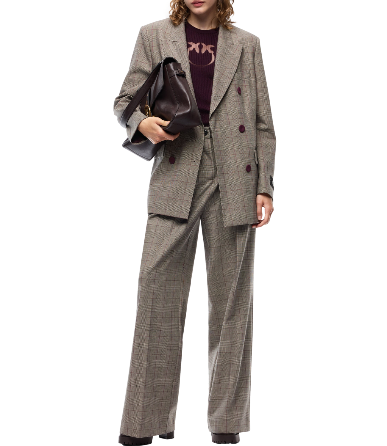 Pantalone Pinko 107476-A3FF Donna - Beige/bordeaux/nero