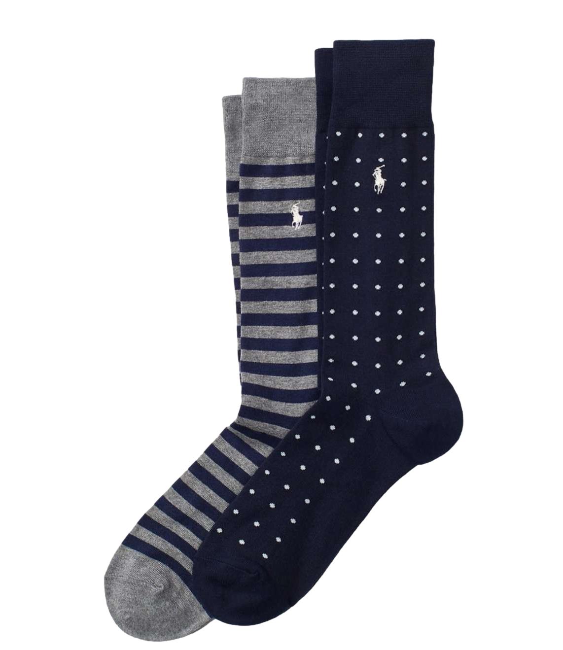 Ralph Lauren Calzini Dot Stripe-Crew-2 Pack Navy