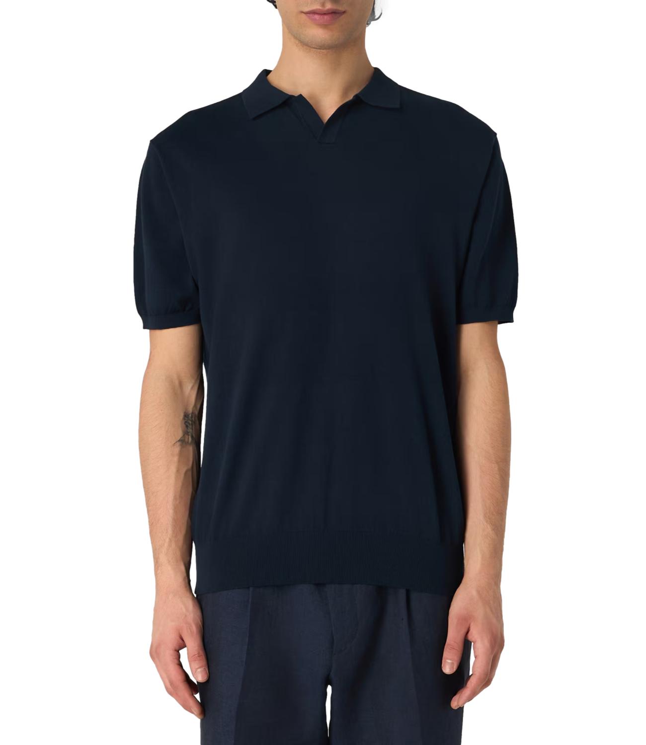 Polo di filo in cotone crepe blu scuro
