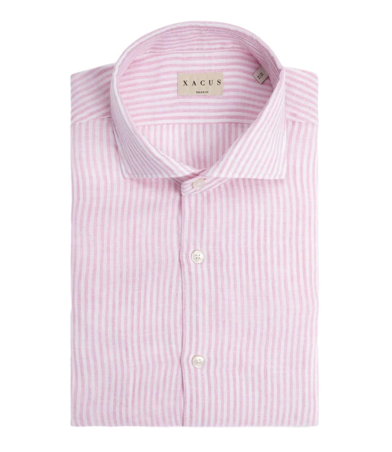 Camicia lino riga bianca e rosa