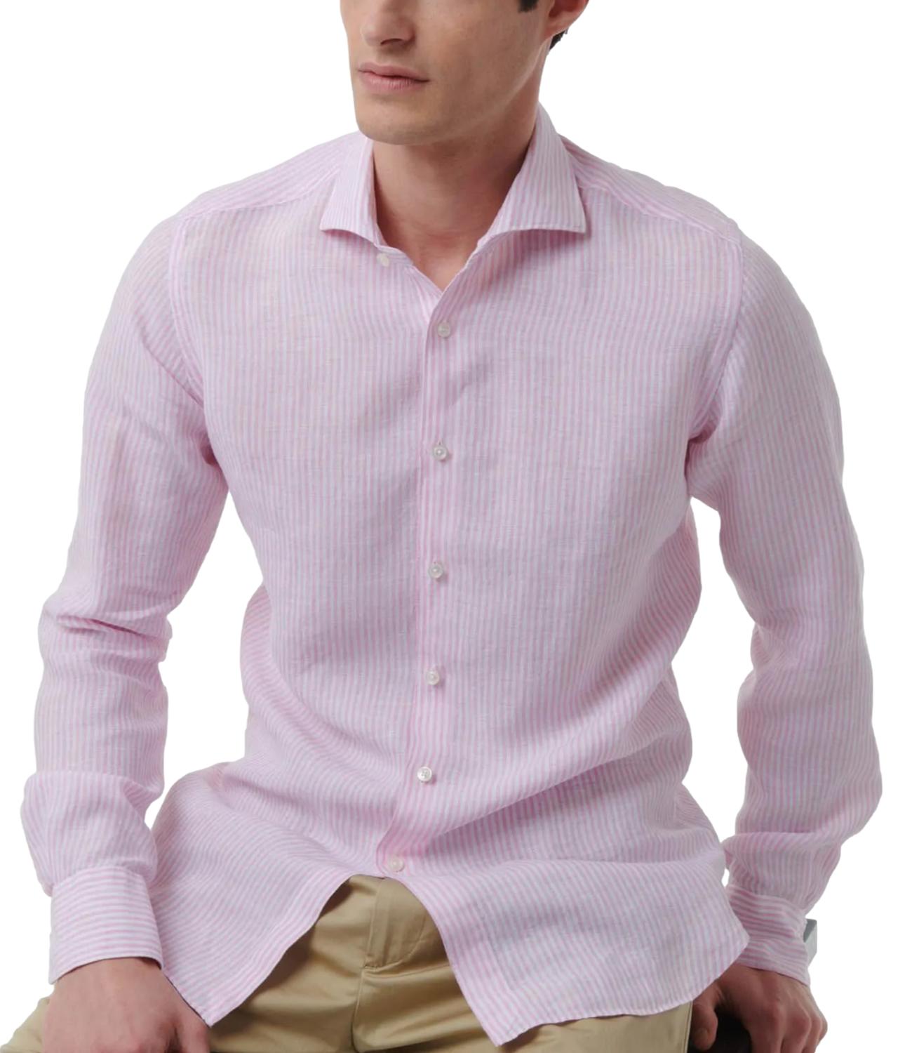 Camicia lino riga bianca e rosa