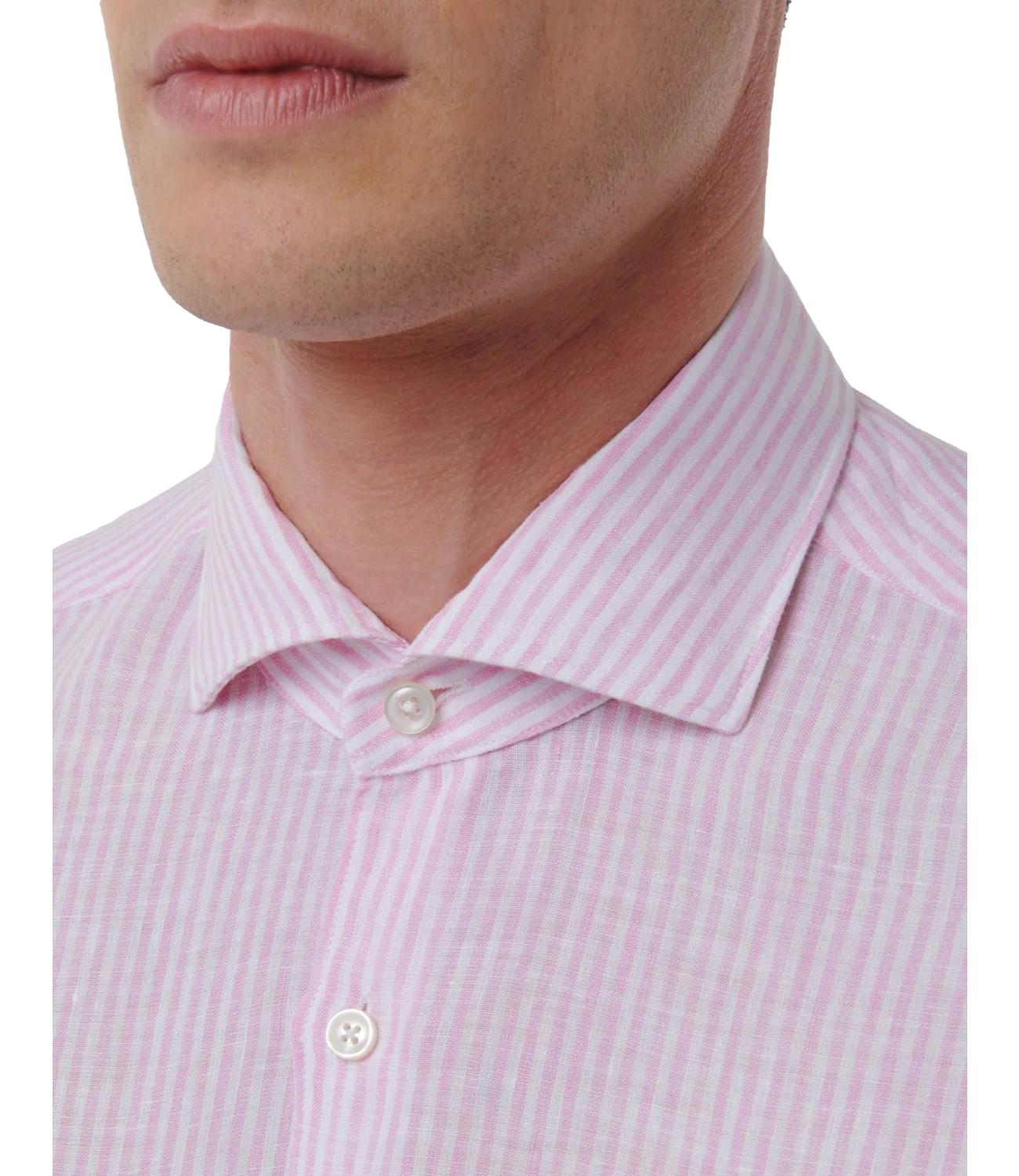 Camicia lino riga bianca e rosa