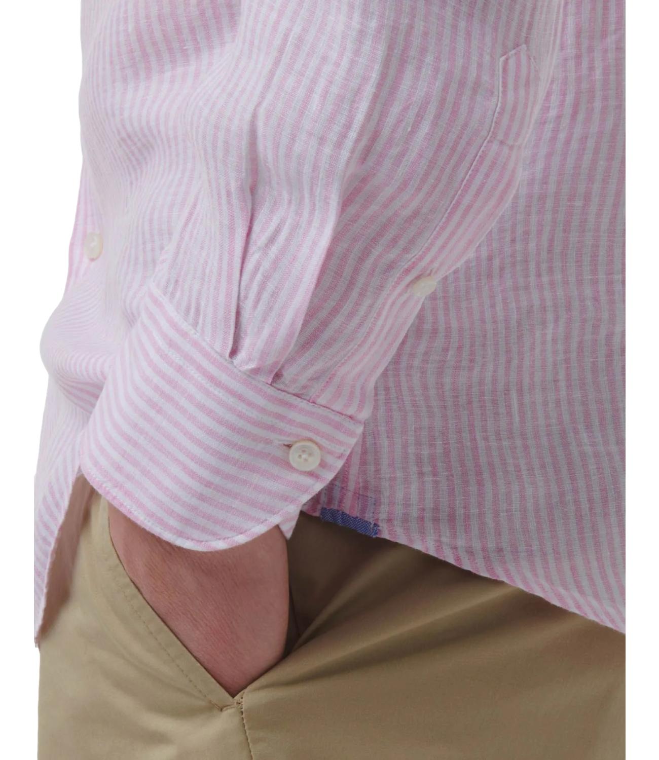 Camicia lino riga bianca e rosa