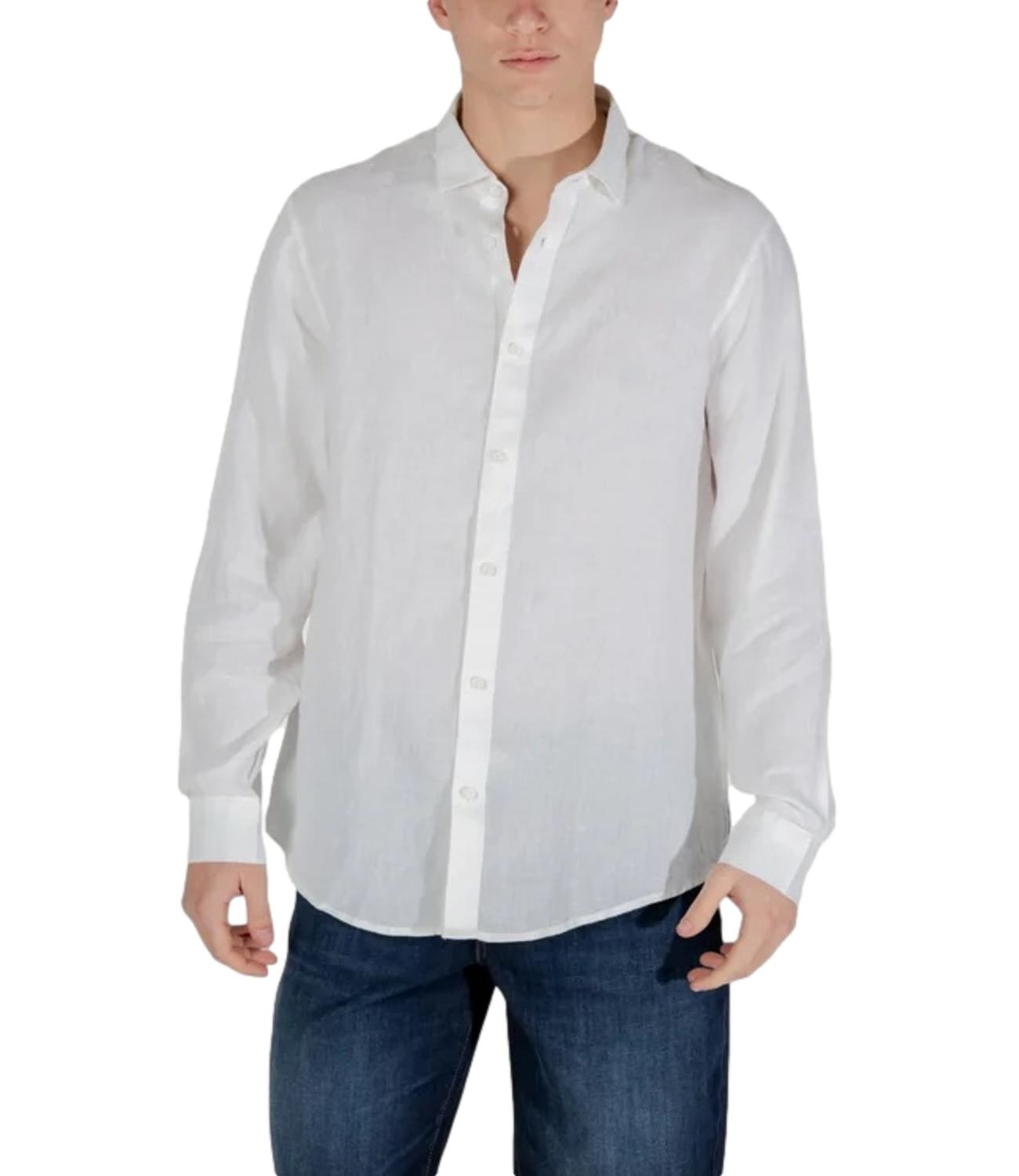 Camicia bianca a maniche lunghe in tessuto leggero uomo