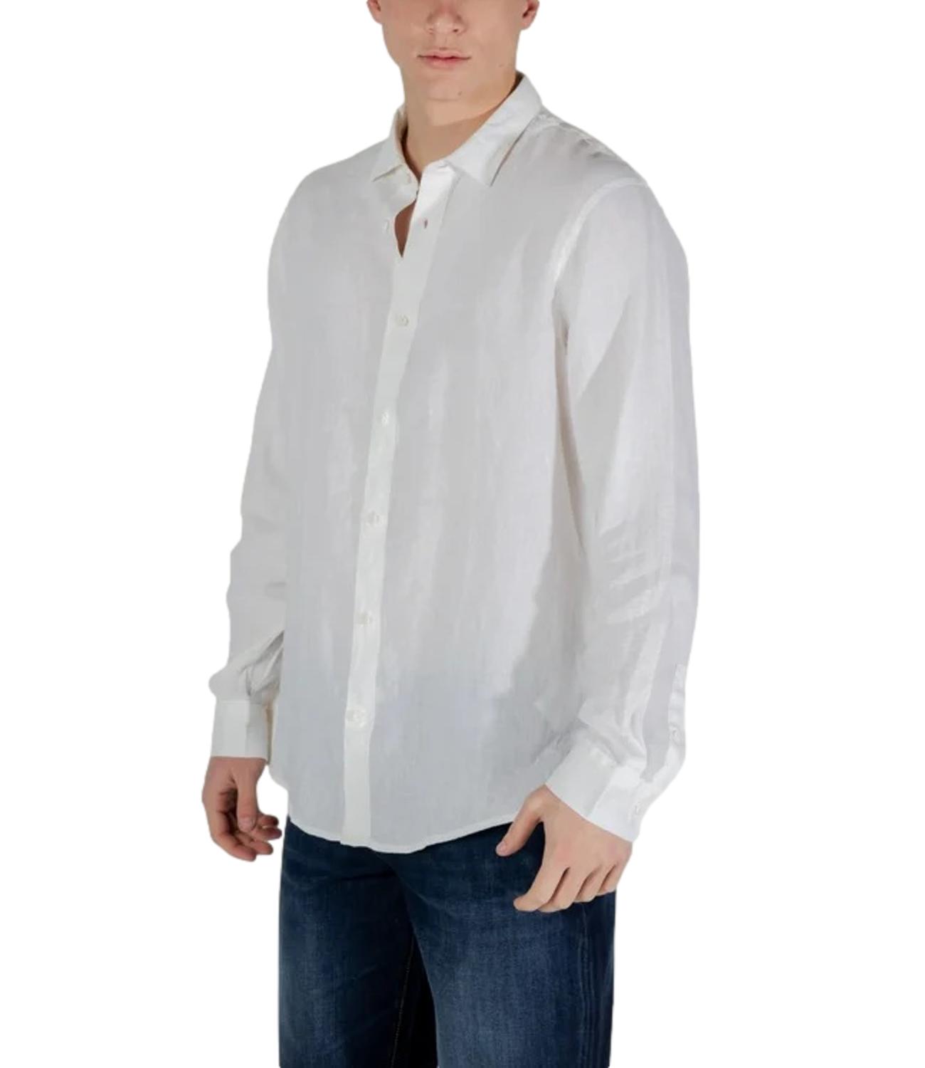 Camicia bianca a maniche lunghe in tessuto leggero uomo