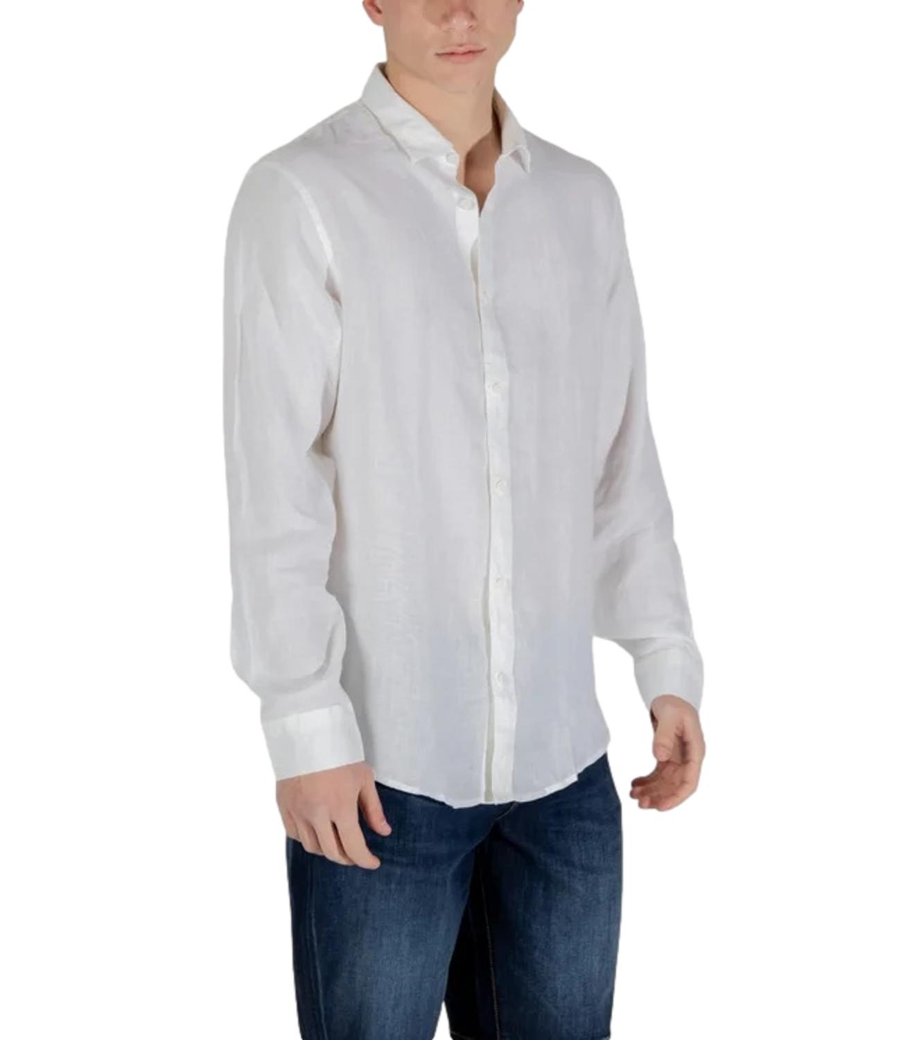 Camicia bianca a maniche lunghe in tessuto leggero uomo