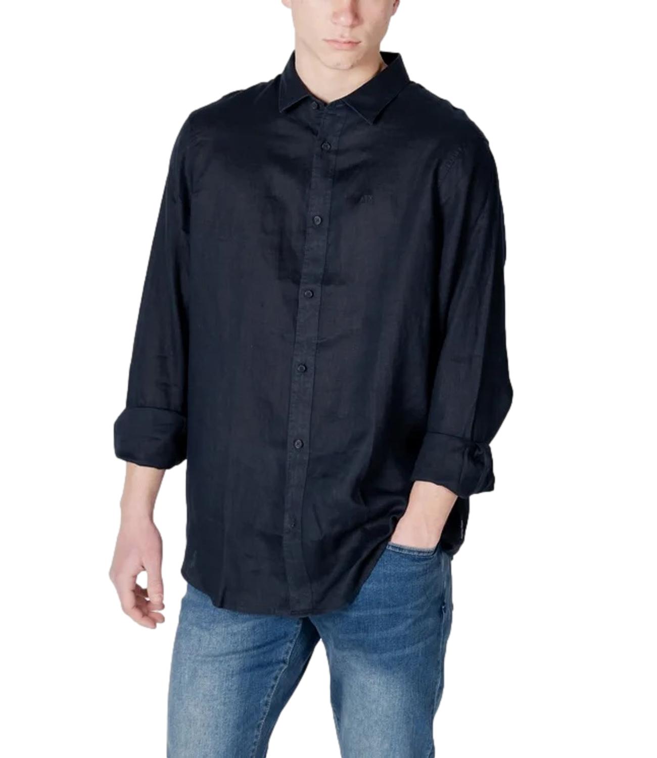 Camicia nera a maniche lunghe in tessuto leggero uomo