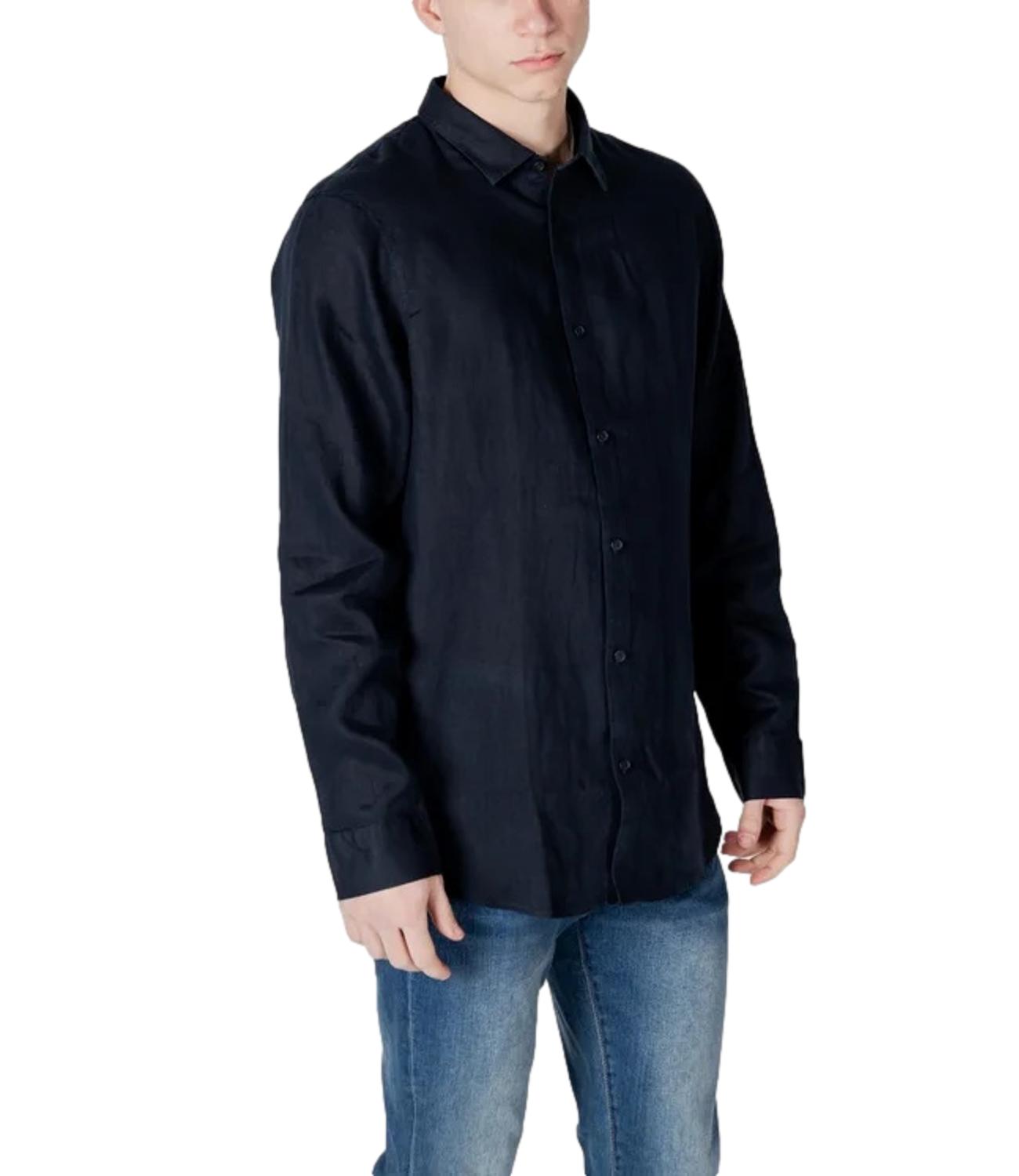 Camicia nera a maniche lunghe in tessuto leggero uomo
