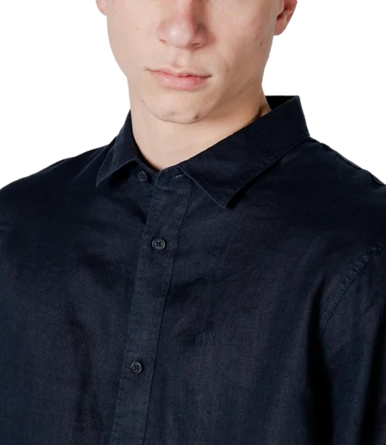 Camicia nera a maniche lunghe in tessuto leggero uomo