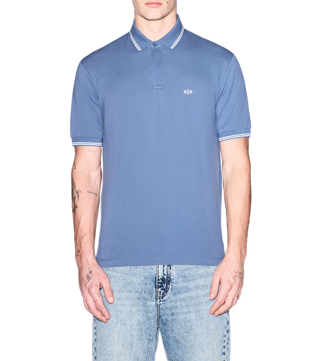 Polo Armani Exchange blu con logo A|X e dettagli a contrasto Uomo