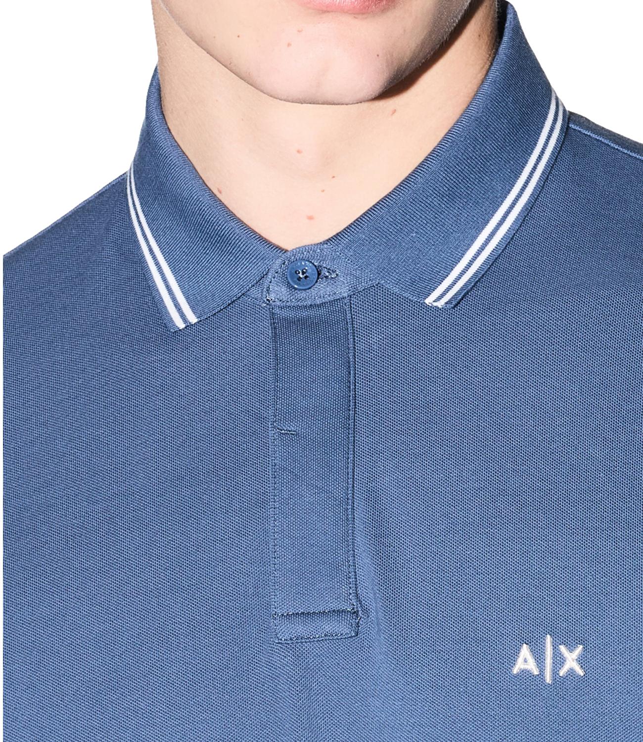 Polo Armani Exchange blu con logo A|X e dettagli a contrasto Uomo