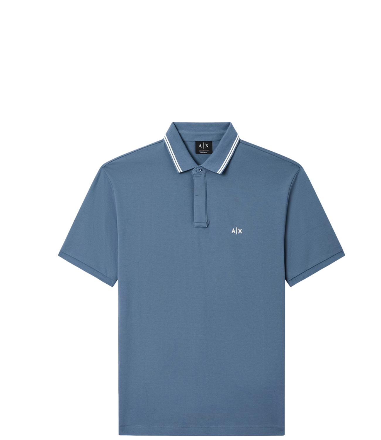 Polo Armani Exchange blu con logo A|X e dettagli a contrasto Uomo