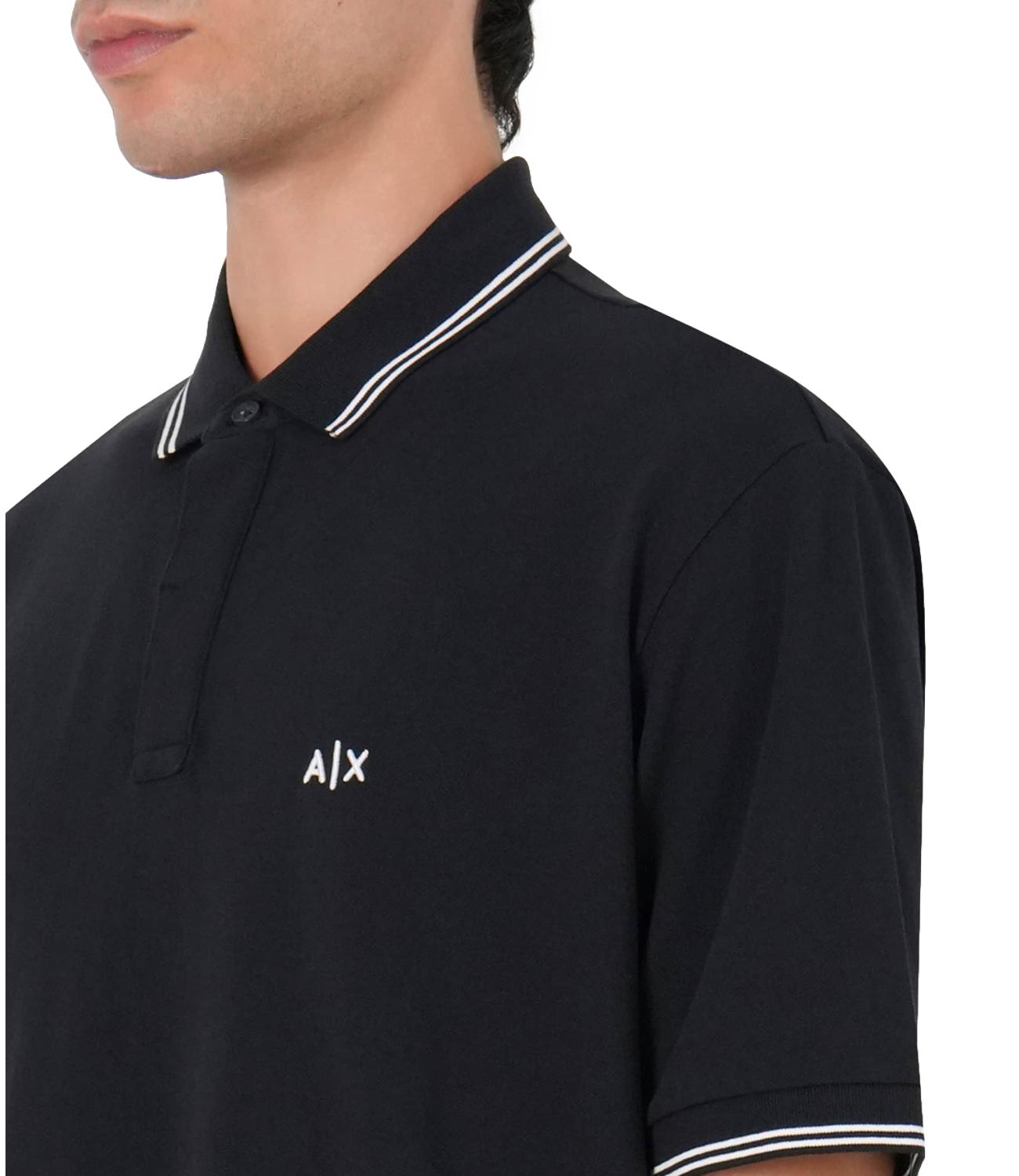 Polo Armani Exchange blu navy con logo A|X e dettagli a contrasto Uomo