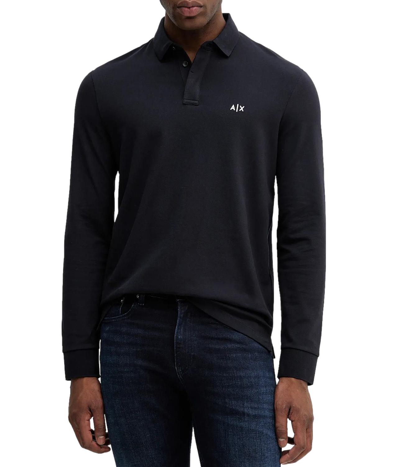 Polo Blu a maniche lunghe con logo A|X Blu Navy Uomo