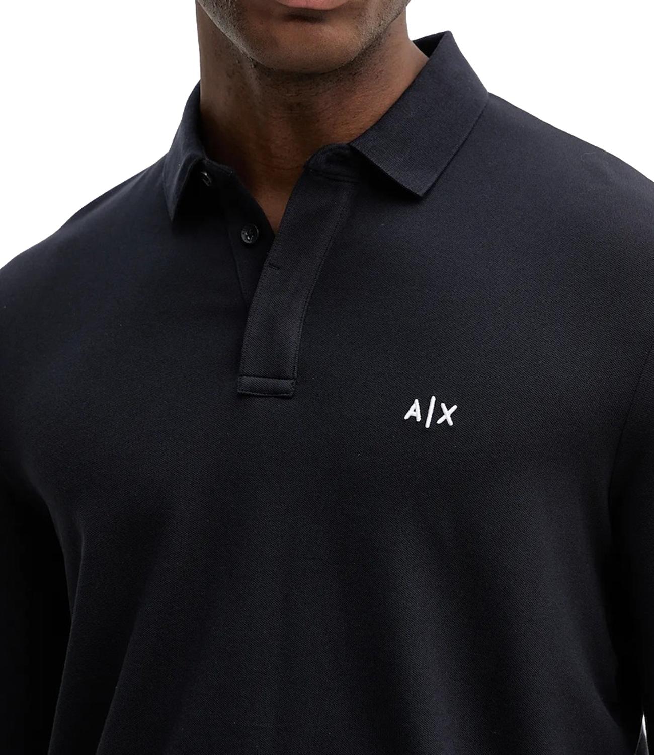 Polo Blu a maniche lunghe con logo A|X Blu Navy Uomo