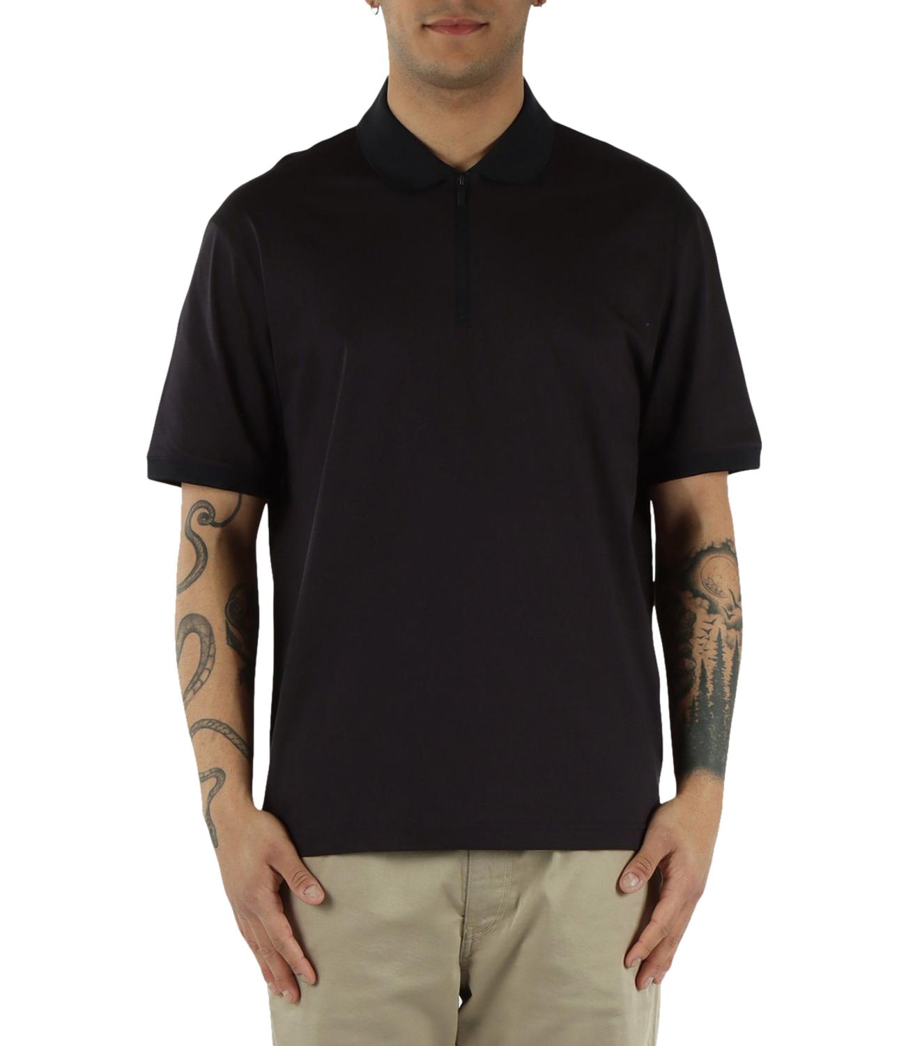 Polo nera a maniche corte con zip Blu Navy Uomo