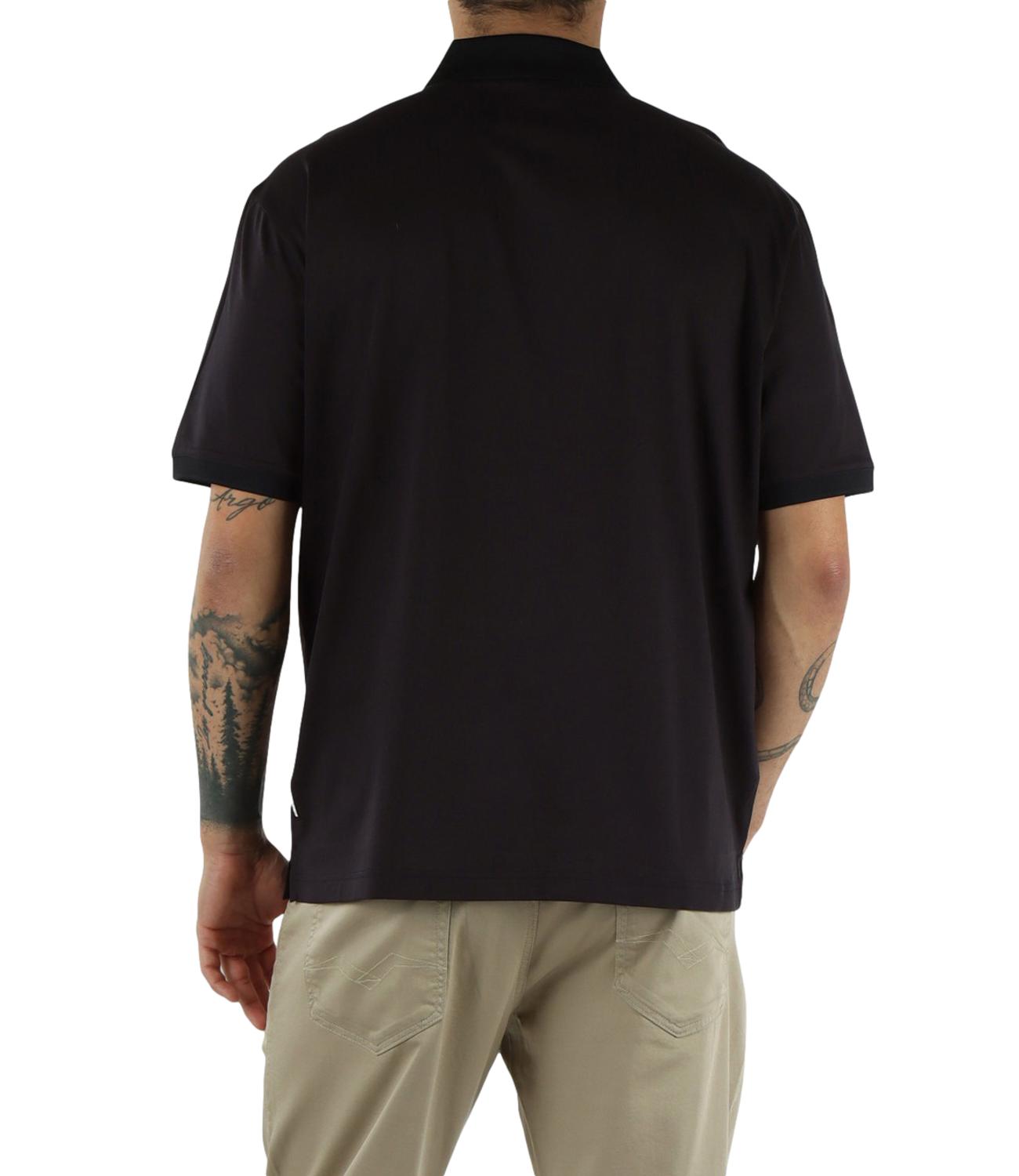 Polo nera a maniche corte con zip Blu Navy Uomo